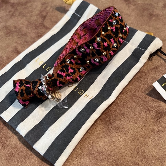 LELE SADOUGHI NWT AUTHENTIC EMBELLISHED PINK  LEOPARD COLOR ELASTIC BRACELET - Picture 7 of 9
